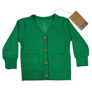 Kyte Baby Fern Green Bamboo Jersey V-Neck Cardigan with Pockets - Size 6-12M